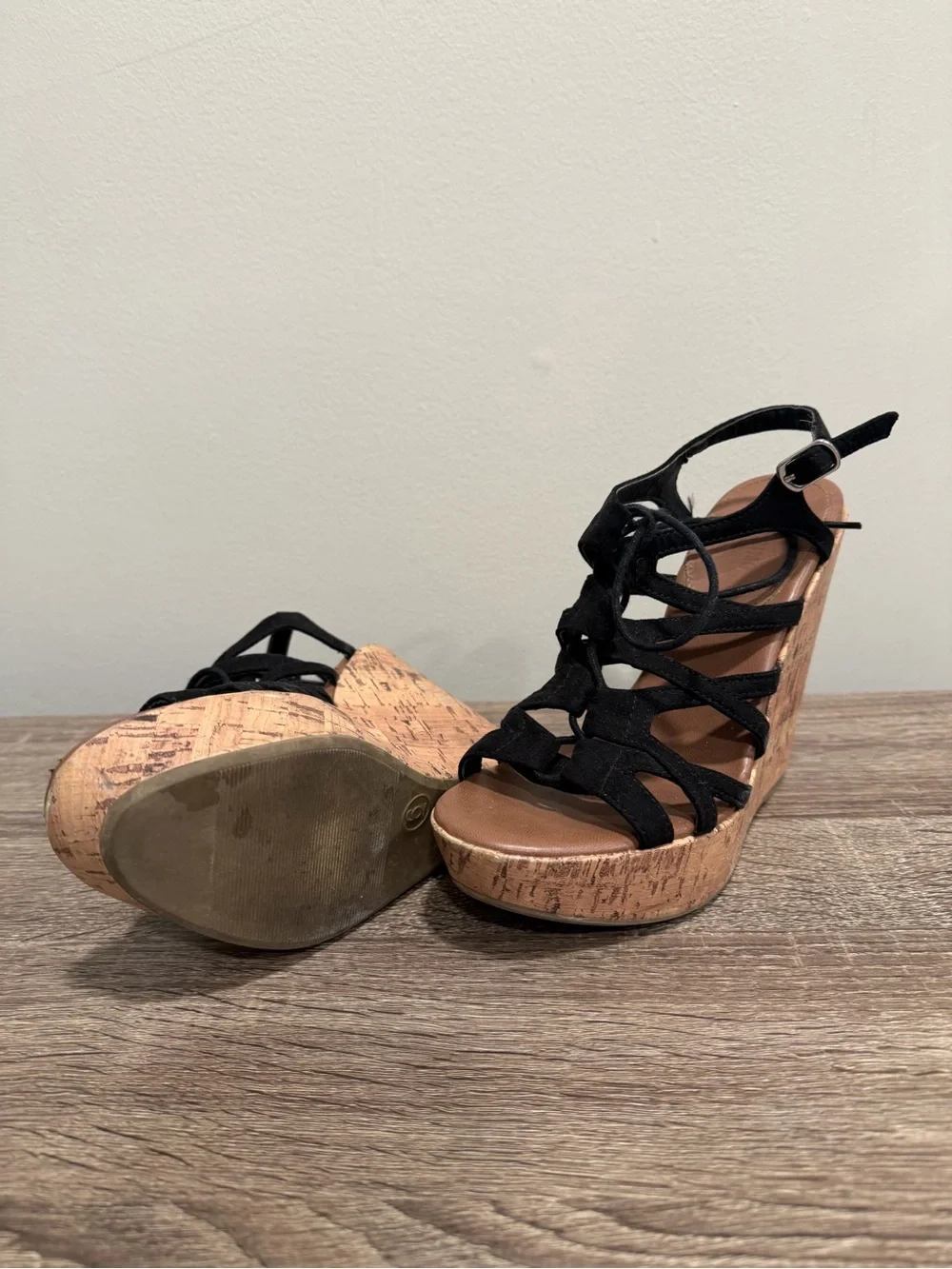Mossimo Supply Co. Black Strappy Cork Wedge Sandals